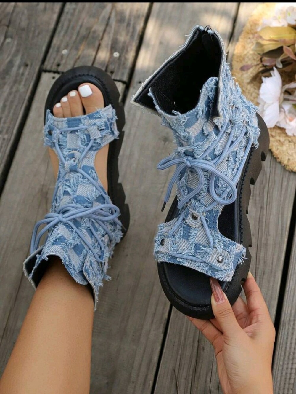 NEW Platform Peep-Toe Lace-Up Sandals Thick Bottoms